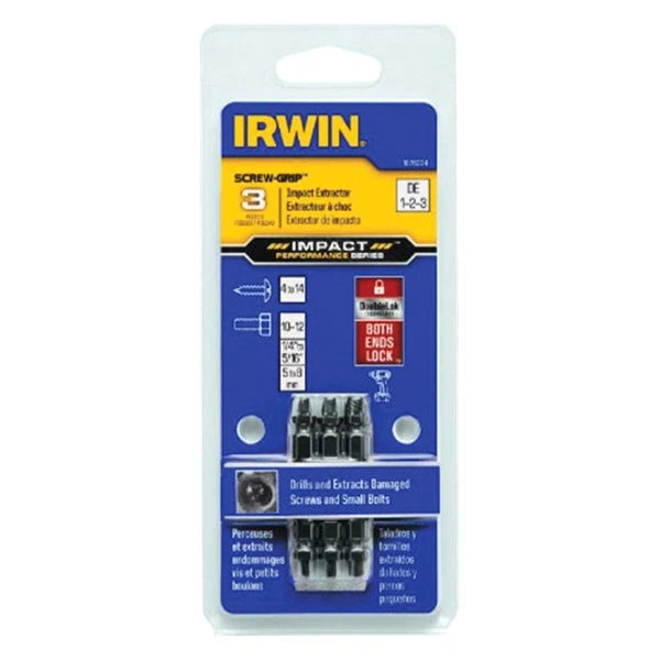 Irwin® - Impact SCREW-GRIP™ 3-piece 3/16" To 5/16" Hex Body Double-Ended Flute Screw Extractor Set 3 Irwin® - Impact SCREW-GRIP™ 3-piece 3/16" To 5/16" Hex Body Double-Ended Flute Screw Extractor Set